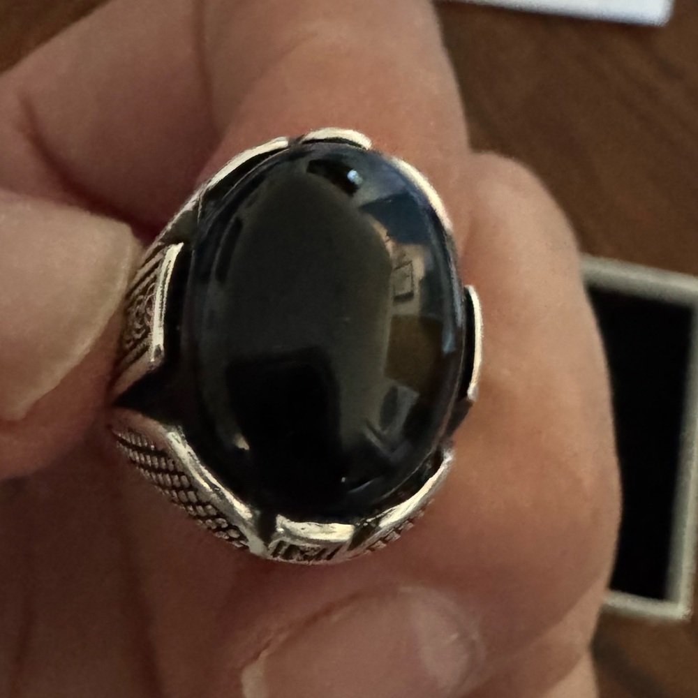 Black and Silver Statement Ring with Ornate Metalwork
